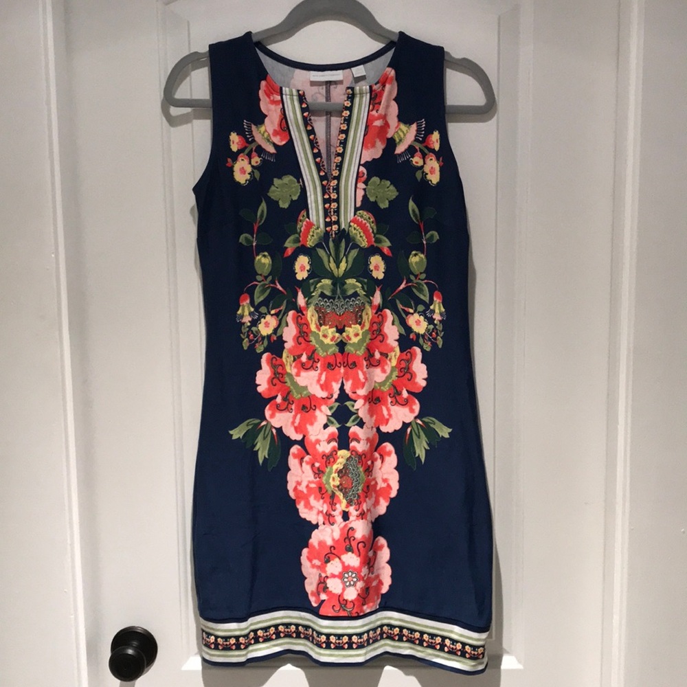 NY&Co split neck blue waters shift dress size S - Picture 2 of 5
